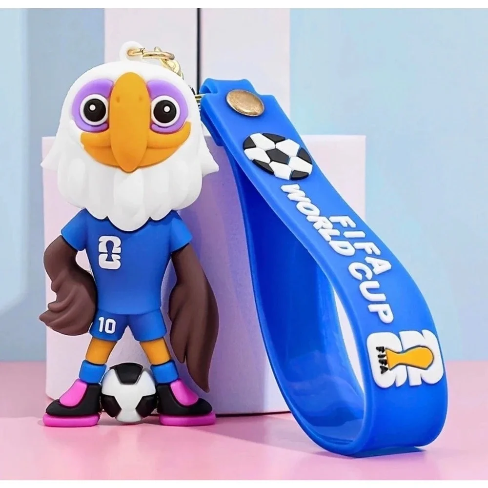 2026 World Cup Cartoon Mascot 4 Keychain Soccer Trophy Cute Animal Gift Fans